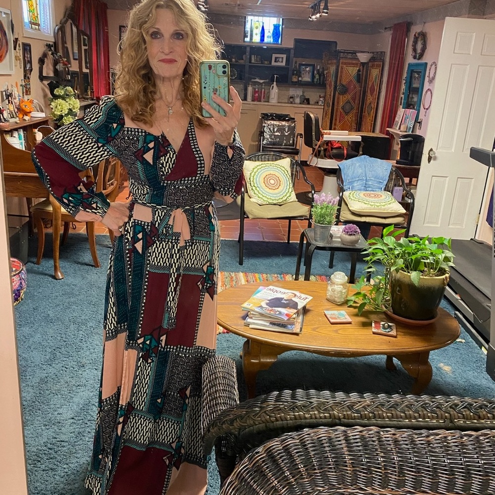 Multi colored print Maxi Wrap Dress - Picture 5 of 5